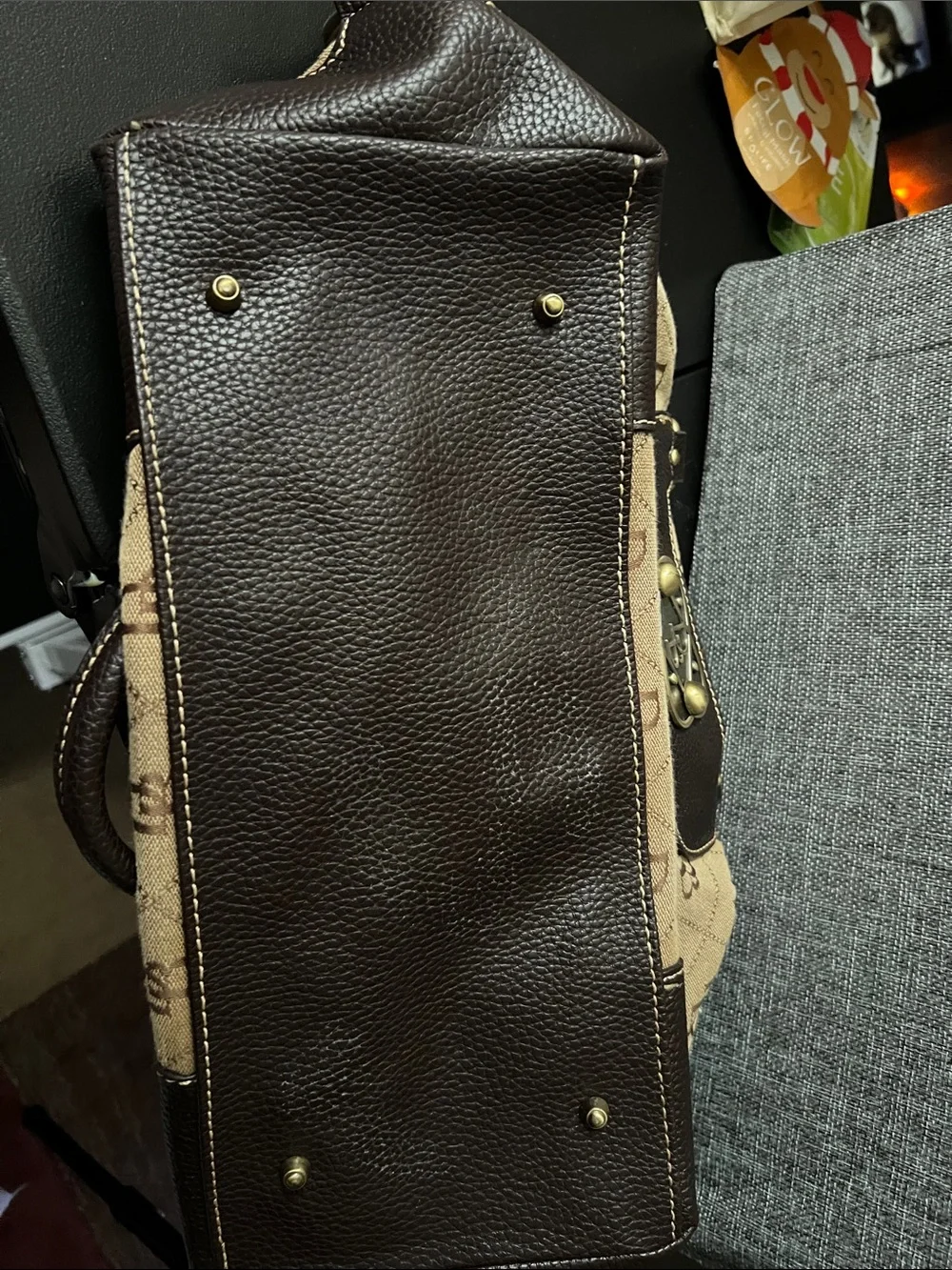 Dooney & Bourke Beige Satchel with Brown Trim and DB Monogram